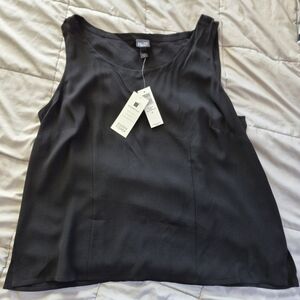 NWT Eileen Fisher Essentials 100% Silk Black Georgette Crepe Scoop Neck Tank, 1X